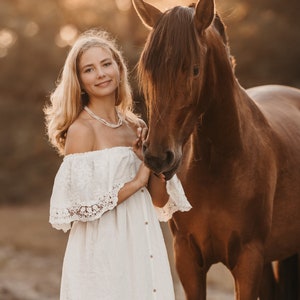 Carmen Women's Boho Dress | Lace & Muslin Vintage Dress For The Maternity Session | Photo Props |  Pregnancy Photo Shoot