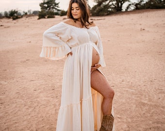 Leila Boho-jurk voor dames | Mousseline vintage jurk | Kleed je voor de sessie | Zwangerschapsjurk | Foto rekwisieten | Jurk voor zwangerschap fotoshoot