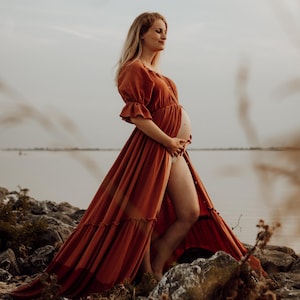 Madlen Women&#39;s Boho Dress | Muslin Vintage Dress For The Maternity Session | Photo Props | Pregnancy Photo Shoot