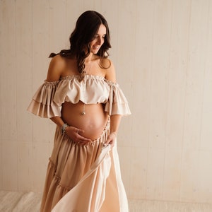 Dolly Women's Boho Two-Pieces Set | Two-color Vintage Top and Skirt | Maternity Session | Pregnancy Photo Shoot