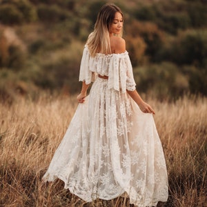 Janis Boho Two Piece Women's Set | Vintage Lace Top and Skirt | Maternity Session | Maternity Photo Session