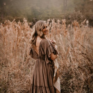 Lea Women&#39;s Boho Dress | Muslin Vintage Dress For The Maternity Session | Photo Props | Pregnancy Photo Shoot