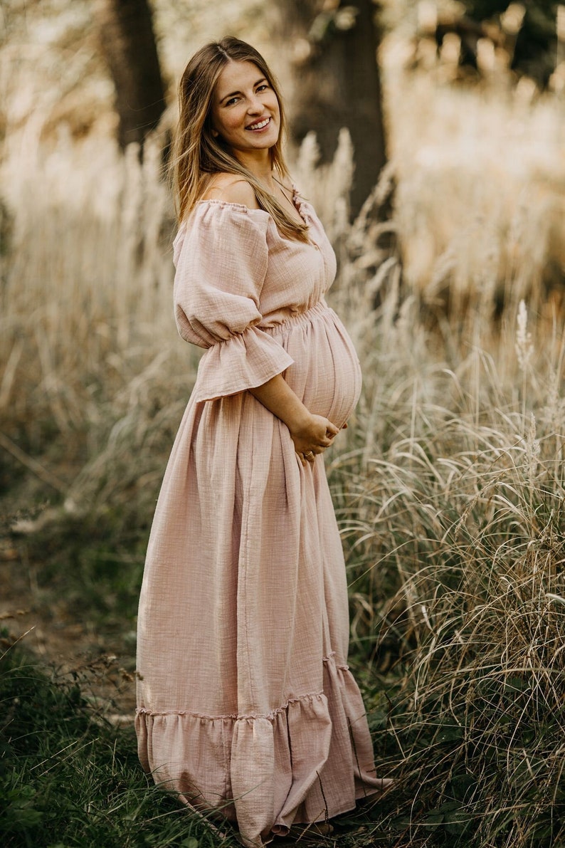 Abito Boho da donna Madlen / Abito vintage in mussola / Abito per la sessione / Abito premaman / Accessori fotografici / Abito per servizio fotografico di gravidanza immagine 9