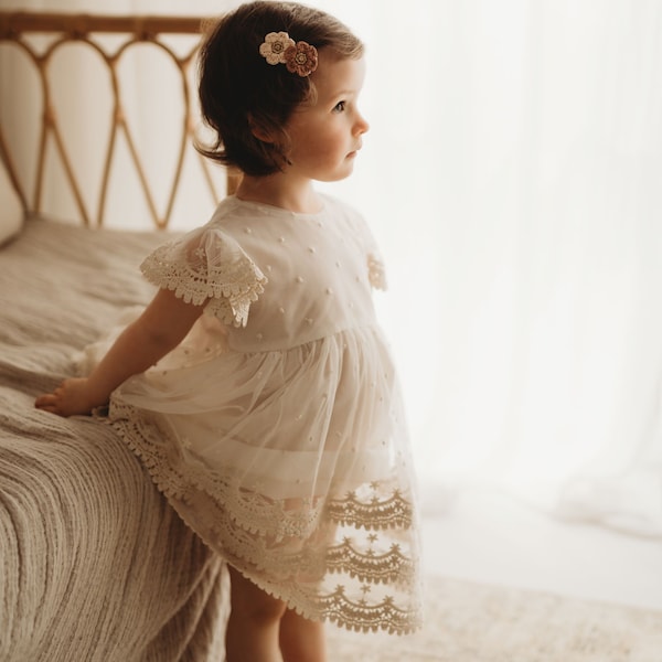 Nesta Girls' Lace Tulle Dress | Vintage Bohemian Style