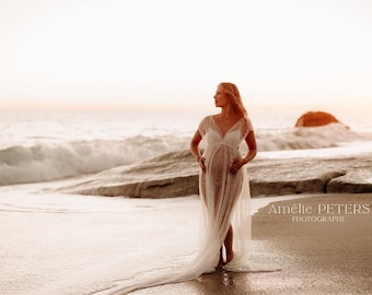 Vestido boho Luna para mujer / Vestido de tul decorado para sesión de fotos de maternidad / Accesorios para fotos / Sesión de fotos de embarazo