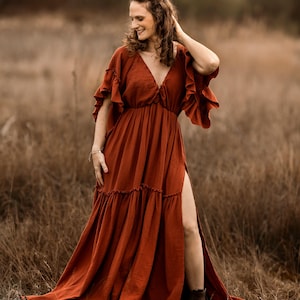 Lea Women&#39;s Boho Dress | Vintage Muslin Maternity Dress | Photo Props | Pregnancy Photo Session