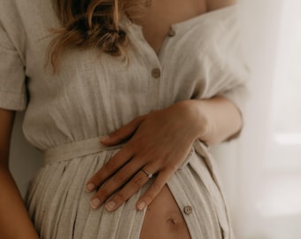 Vestido bohemio Selma/Lino: accesorio fotográfico de maternidad