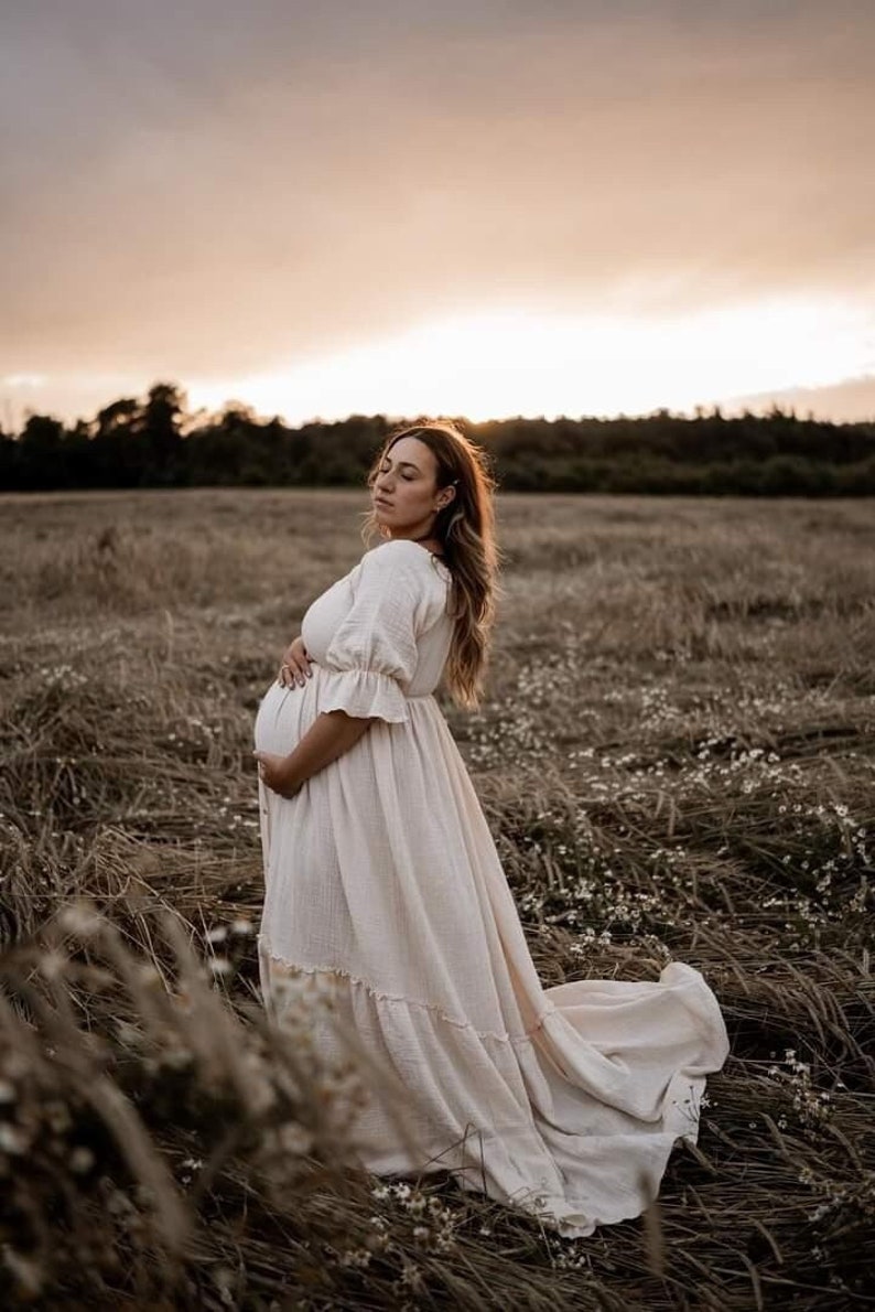 Abito Boho da donna Madlen / Abito vintage in mussola / Abito per la sessione / Abito premaman / Accessori fotografici / Abito per servizio fotografico di gravidanza immagine 4