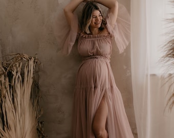 Yennefer Women's Boho Two-Pieces Set | Tulle Vintage Top and Skirt | Maternity Session | Pregnancy Photo Shoot