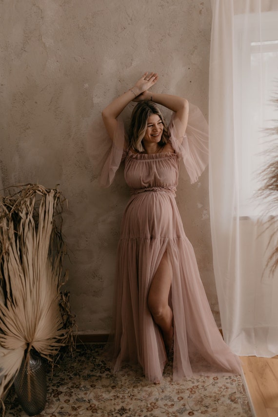 Maternity Dress for Photo Shoot, Flowy Boho Photography Gown, Two Piece  Dress 