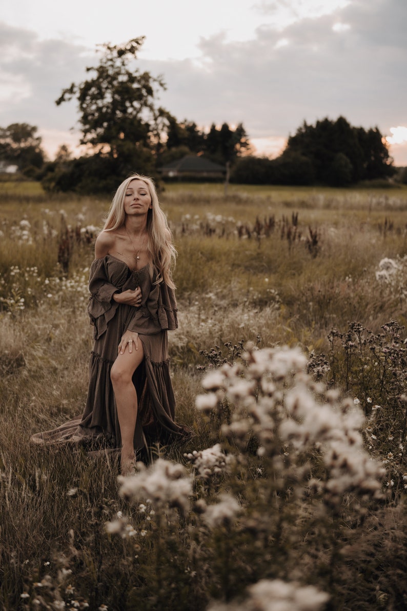 Damska sukienka Boho Lea Muślinowa sukienka vintage na sesję ciążową Rekwizyty do zdjęć Sesja zdjęciowa w ciąży image 7