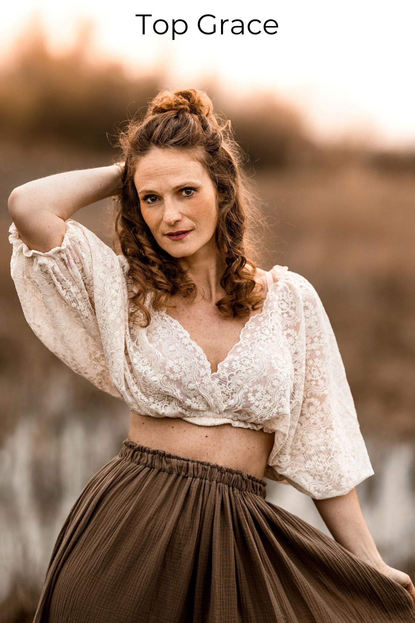 Dwuczęściowy zestaw Nelly Women's Boho | Dwukolorowy top z koronki vintage i spódnica z muślinu | Sesja ciążowa | Sesja zdjęciowa ciążowa