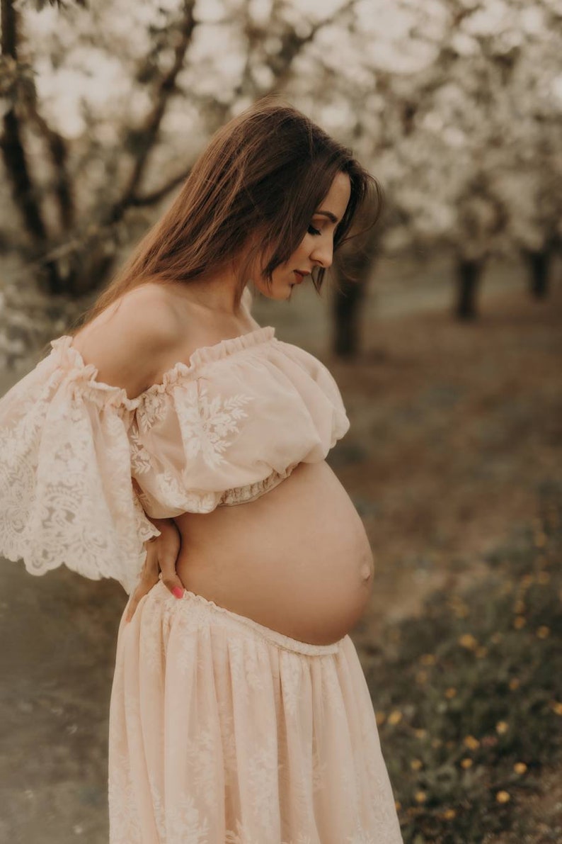 Ensemble deux pièces bohème Rosali pour femmes Haut et jupe vintage en dentelle Séance Maternité Séance photo de grossesse image 4