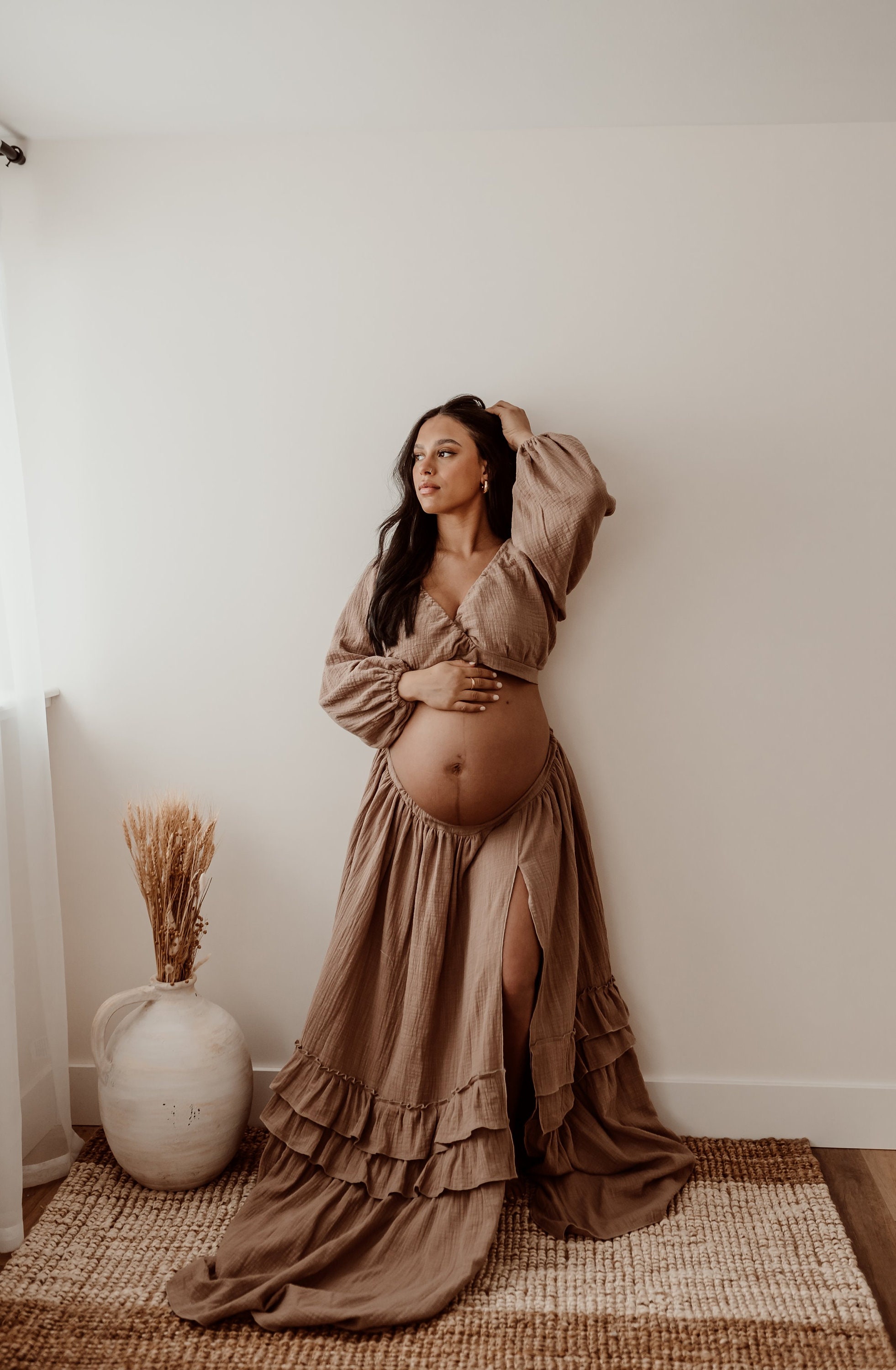 Boho Top and Skirt Set Pregnancy Dress for Photo Shoot Maternity Gown Boat  Neck Woman Robe Side Slit Sleepwear Photography Prop - AliExpress
