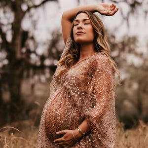 Nicole Women's Boho Dress | Vintage Dress in Embellished Tulle for Maternity Photoshoot | Photo Props | Maternity Photoshoot