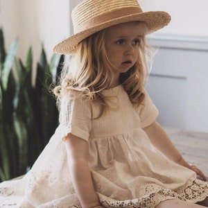 Cari Girls Boho Dress | Lace & Muslin Vintage Dresses For Children | Bohemian Natural Clothing | Kids Little Retro Fashion