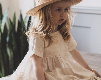 Cari Girls Boho Dress | Lace & Muslin Vintage Dresses For Children | Bohemian Natural Clothing | Kids Little Retro Fashion