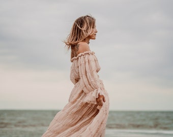 Victoria Women's Boho Two-Pieces Set| Batiste Vintage Top And Skirt For The Maternity Session | Photo Props | Pregnancy Photo Shoot