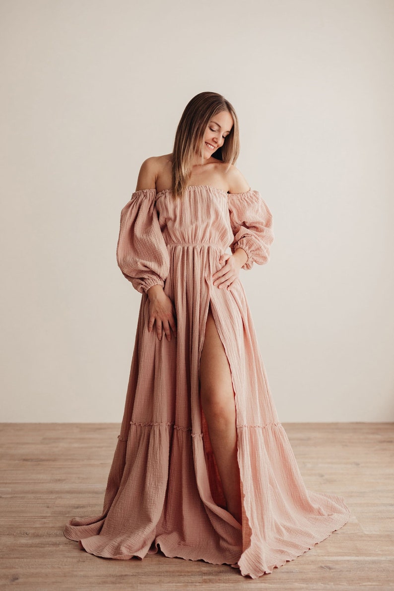 Olena Damen Boho-Kleid Musselin Vintage Kleid Kleid für die Sitzung Umstandskleid Foto-Requisiten Kleid für das Schwangerschaftsfotoshooting Bild 1