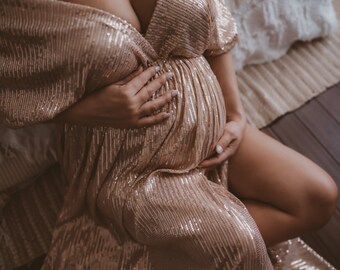 Audrey Elegant Women's  Dress | Vintage Sequin Dress For The  Maternity Session | Photo Props | Pregnancy Photo Shoot