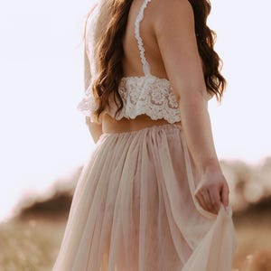 Nadia Women's Boho Two-Pieces Set | Lace Vintage Top and Skirt | Maternity Session | Pregnancy Photo Shoot