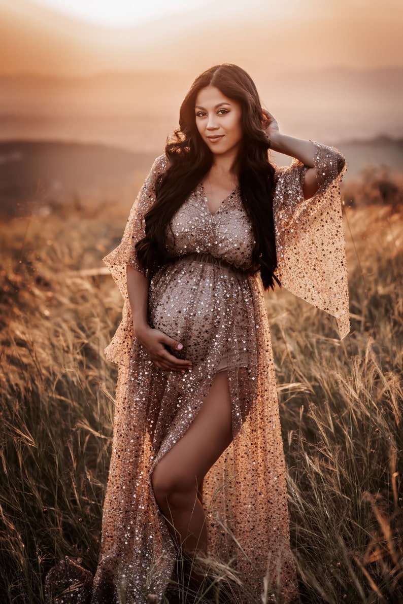 Damska sukienka Boho Nicole Zdobiona tiulowa sukienka w stylu vintage na sesję ciążową Rekwizyty do zdjęć Sesja zdjęciowa w ciąży image 1