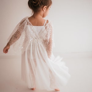 Little Chloe White Girls Boho Dress Tulle & Sequins Vintage Dresses For Children Bohemian Natural Clothing Kids Little Retro Fashion 画像 4