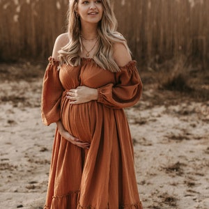 Olena Boho-jurk voor dames Mousseline vintage jurk Kleed je voor de sessie Zwangerschapsjurk Foto rekwisieten Jurk voor zwangerschap fotoshoot afbeelding 4
