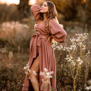 Vestido de maternidad de muselina bohemio Naomi: dos piezas de top y falda, accesorio para fotos