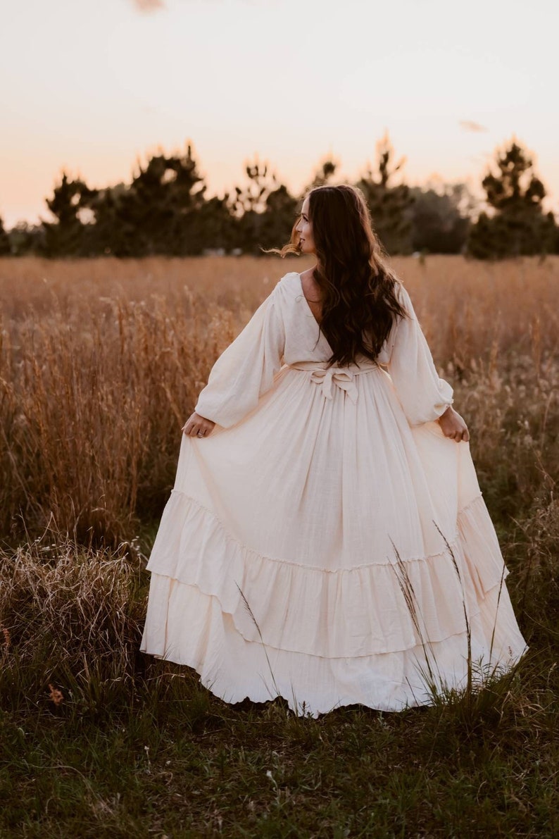 Josephine Boho-jurk voor dames Mousseline vintage jurk Kleed je voor de sessie Zwangerschapsjurk Foto rekwisieten Jurk voor zwangerschap fotoshoot afbeelding 1