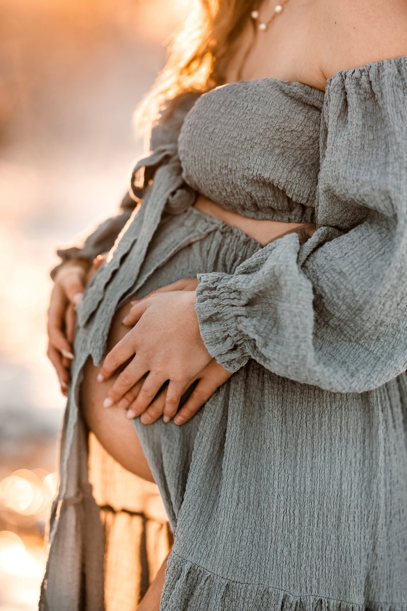 Vera Boho-tweedelige damesjurk Vintage top en rok Kleed je voor de zwangerschapssessie Foto rekwisieten Zwangerschapsfotoshoot afbeelding 6