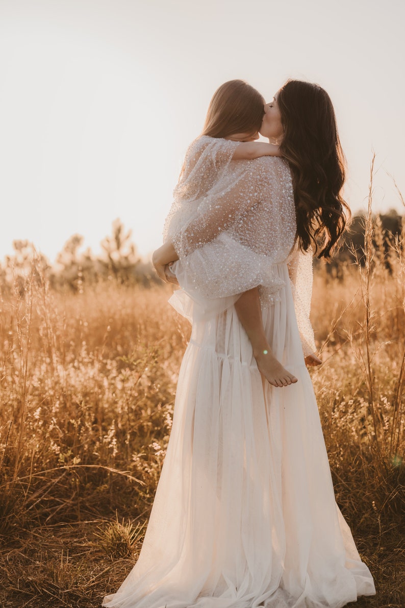 Damska sukienka Boho Chloe Zdobiona tiulowa sukienka w stylu vintage na sesję ciążową Rekwizyty do zdjęć Sesja zdjęciowa w ciąży image 3