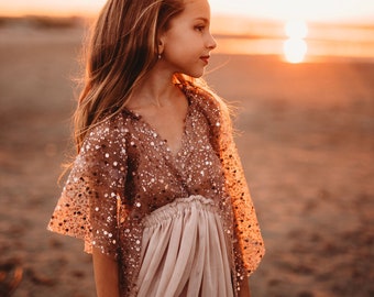 Little Chloe Girls Boho Dress | Tulle & Sequins Vintage Dresses For Children | Bohemian Natural Clothing | Kids Little Retro Fashion