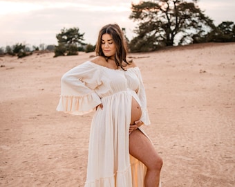 Leila Women&#39;s Boho Dress | Muslin Vintage Dress | Dress For The Session | Maternity Dress | Photo Props | Dress For Pregnancy Photo Shoot