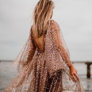 Nicole Women's Boho Dress | Vintage Dress in Embellished Tulle for Maternity Photoshoot | Photo Props | Maternity Photoshoot