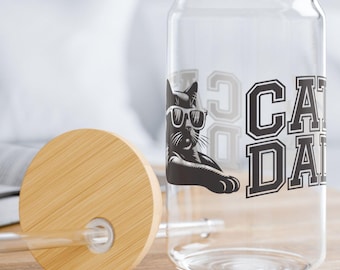 Vaso con sorbete para papá gato, artículos para beber para gatos, botella de agua para gatos, regalos personalizados, inspirados en la astrología, ecológicos, decoración del hogar