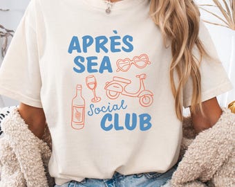 Trendy Doodle Après Sea Social Club Comfort Colors® T-shirt, Italian Summer, Cute Retro Shirt, Summer Tee