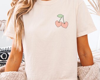 Gingham Cherries Comfort Colors® 3023CL Women's Boxy Tee, Cherries Tee, Cute Retro Shirt, Trendy Gingham Shirt, Cherry Shirt