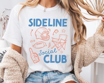 Trendy Doodle Sideline Social Club Comfort Colors® T-shirt, Cute Football Shirt, Cute Retro Shirt, Summer Tee, Football Mom