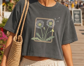 Retro Dandelion Comfort Colors® 3023CL Women's Boxy Tee, Floral Tee, Retro Floral Shirt, Dandelion Wish Shirt