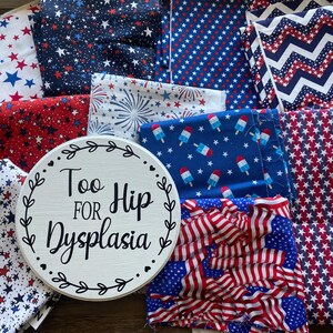 Fundas para arneses Pavlik, ropa para arneses Pavlik, fundas para arneses para displasia de cadera, estampados reversibles del 4 de julio y del Día de los Caídos, hechos a pedido