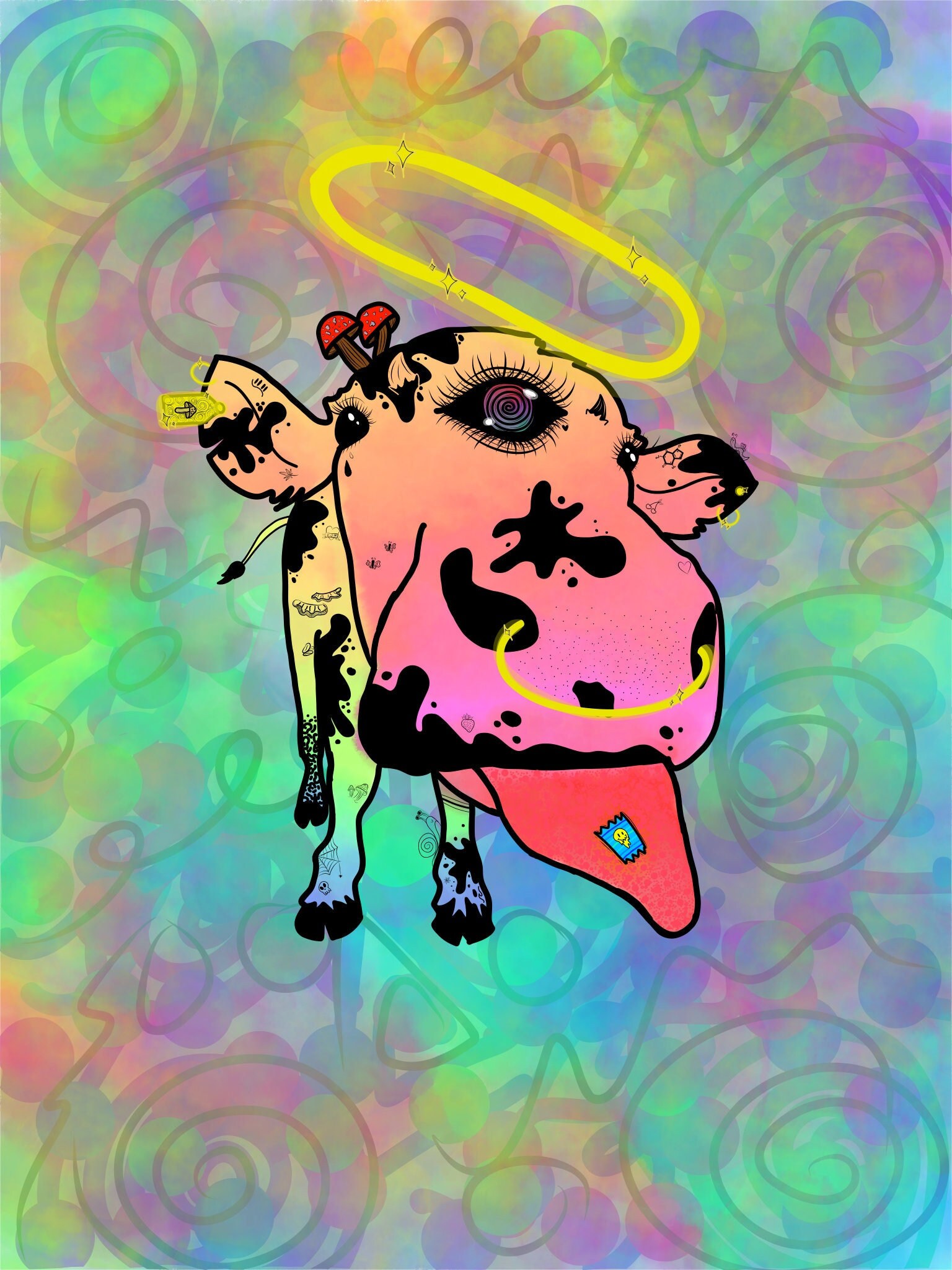 Trippy Cow Wall Art Cow Art Cow Printable Cow Art Mushroom Etsy