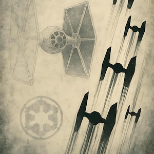 Imperial Shadows: Vintage TIE Fighter Squadron Print – Star Wars Inspired Wall Art