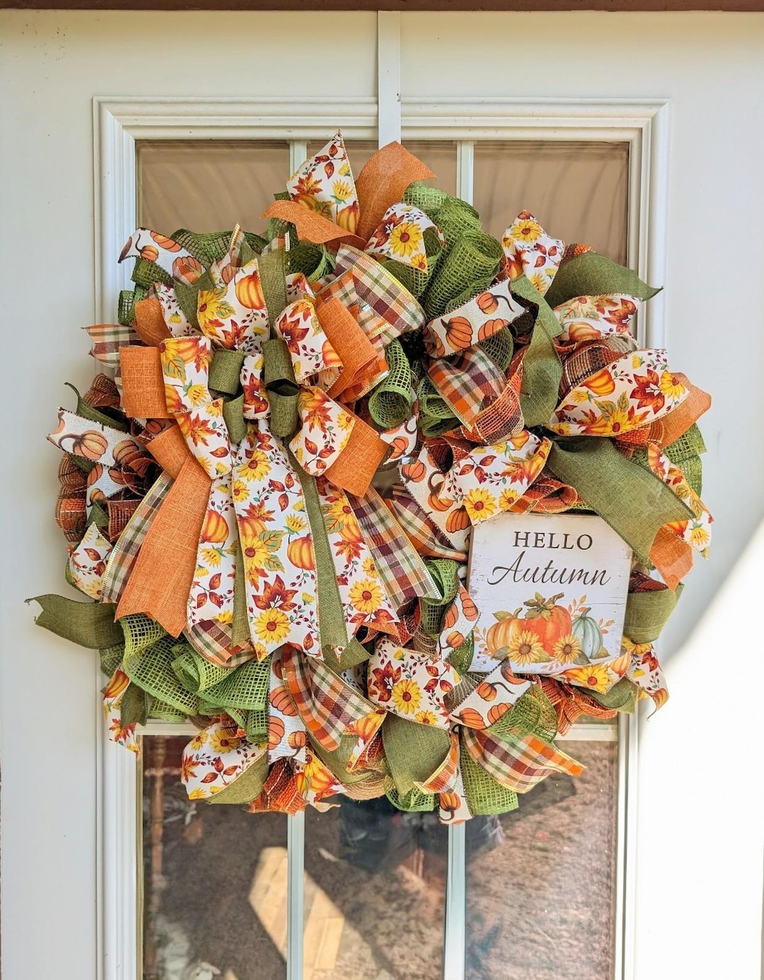 Fall Pumpkin Deco Mesh Wreath, Thanksgiving Door Decor (27'') - Etsy
