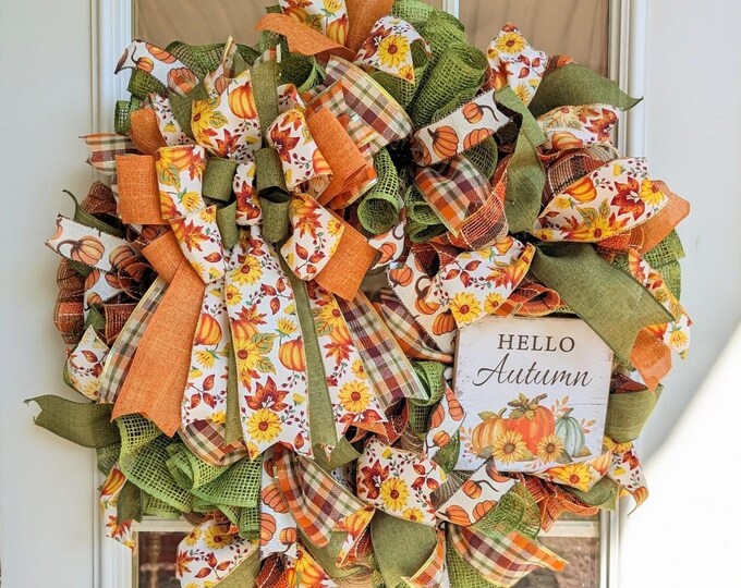 Fall Wreath, Fall Door Hanger, Deco Mesh Wreath, Autumn Wreath, Happy ...