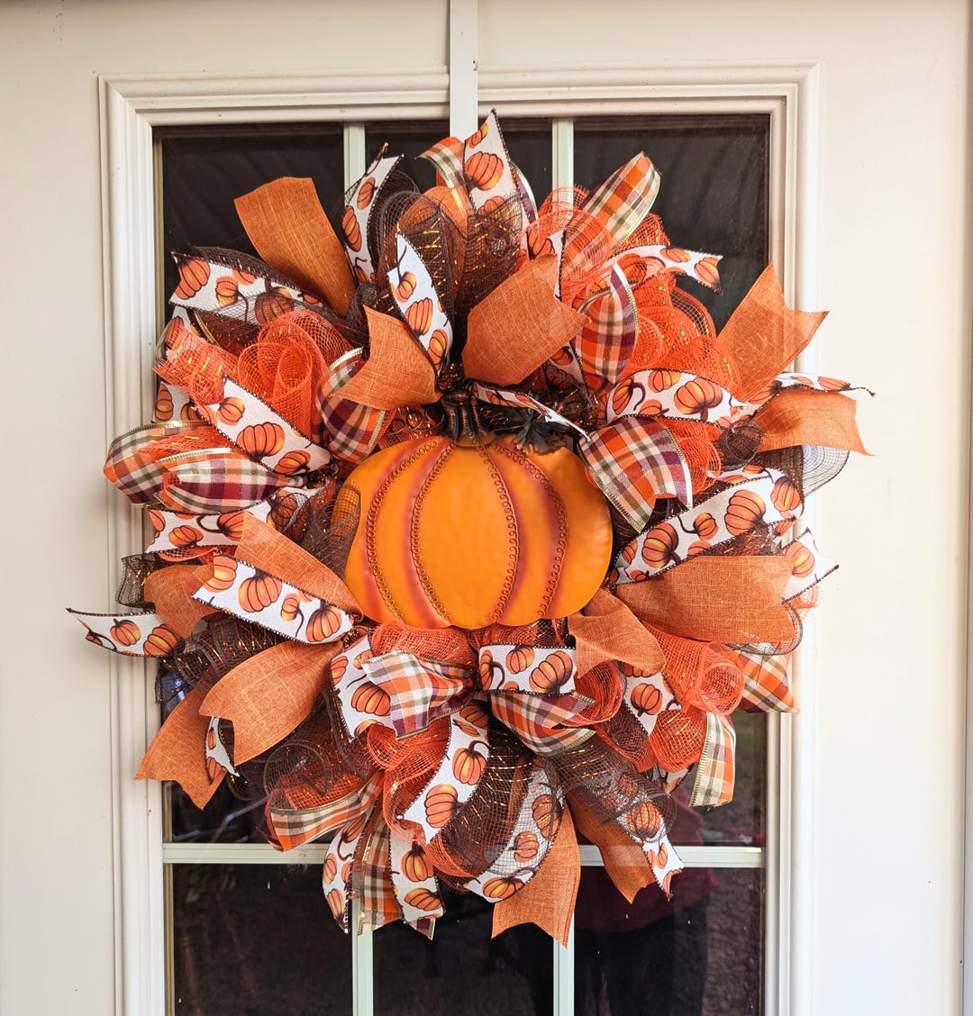 Fall Deco Mesh Wreath, Pumpkin Front Door Wreath, Thanksgiving Wreath ...