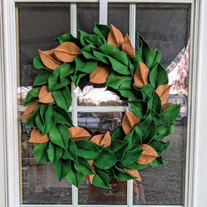 Magnolia leaves wreath Green spring wreath Felt front door decor everyday wreath Front porch decorations