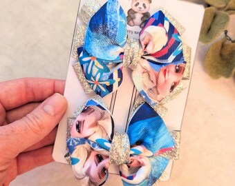 Lazos para el pelo con purpurina de princesa Frozen, pinzas para coletas para niñas (juego)
