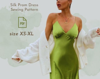 Patrón de costura de vestido de fiesta de seda PDF tamaños XS-S-M-L