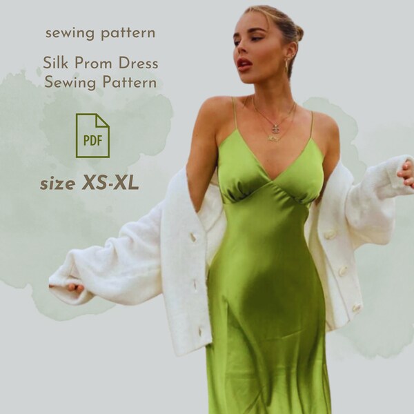 Silk Prom Dress Sewing Pattern PDF sizes XS-S-M-L